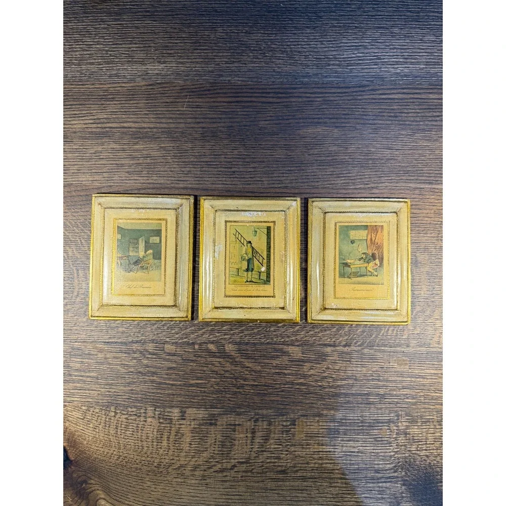 Vintage Italian‎ Occupational Prints on Wood Plaques - 1940s Set of 3